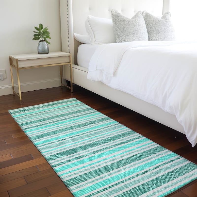 Machine Washable Indoor/ Outdoor Thin Cabana Stripe Chantille Rug