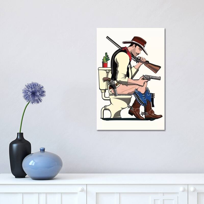 iCanvas "Cowboy On The Toilet" by WyattDesign Canvas Print - 18x12x1.5