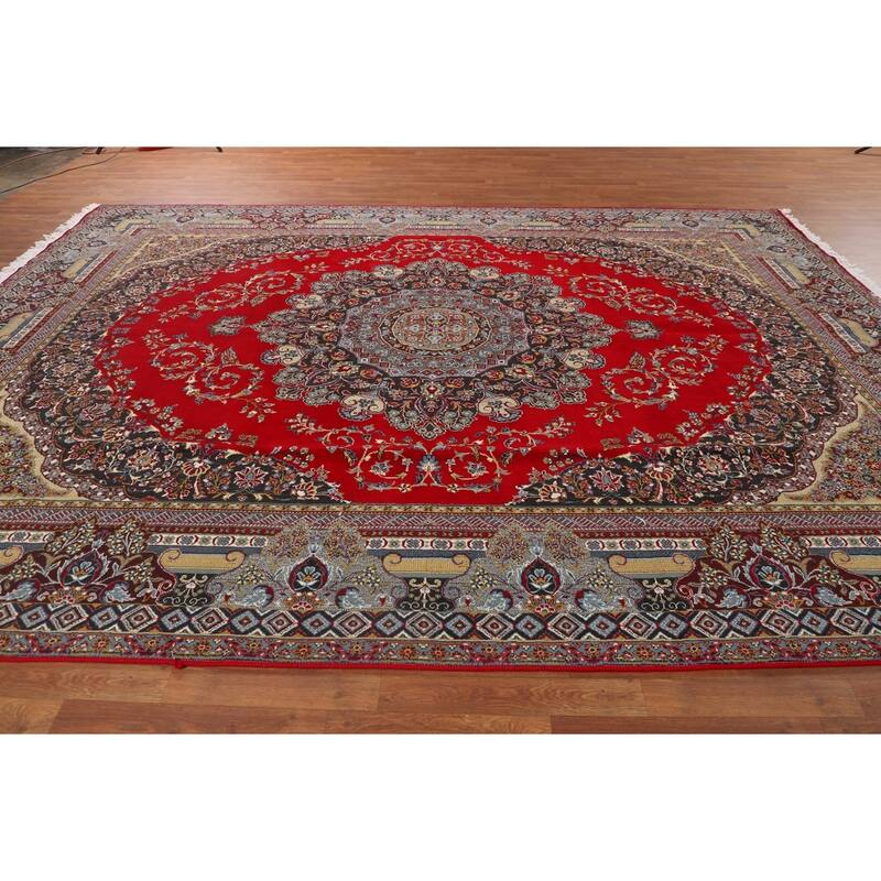 Floral Red Kashan Turkish Rug Machine-Made Oriental Carpet - 9'7" x 13'1"
