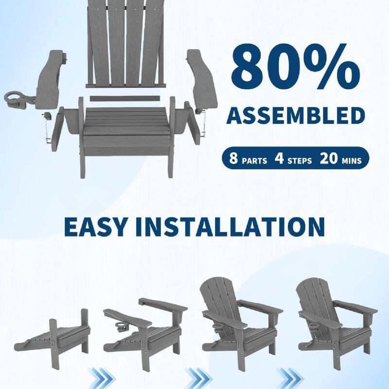 Set of 2 All-Weather HDPE Folding Adirondack Chair For Patios, Decks, Gardens