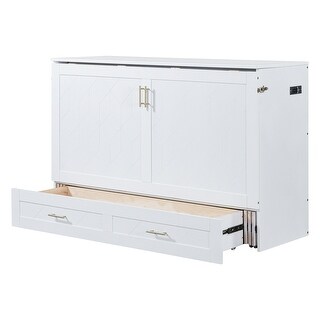 Queen Storage Bed Pulley Structure Murphy Bed Wall Platform Bed, White