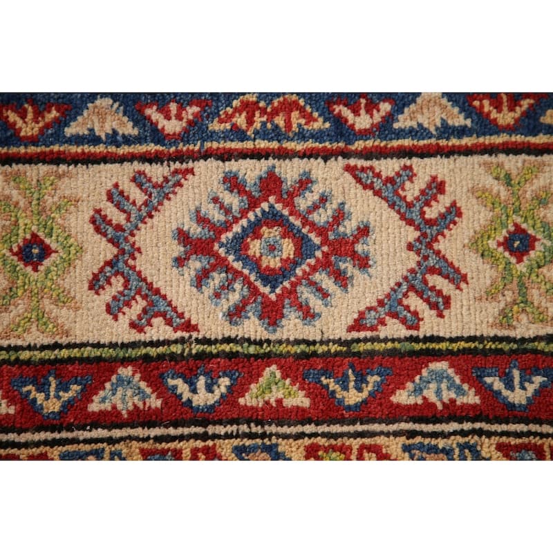 Light Blue Geometric Kazak Oriental Area Rug Handmade Wool Carpet - 4'0"x 5'11"