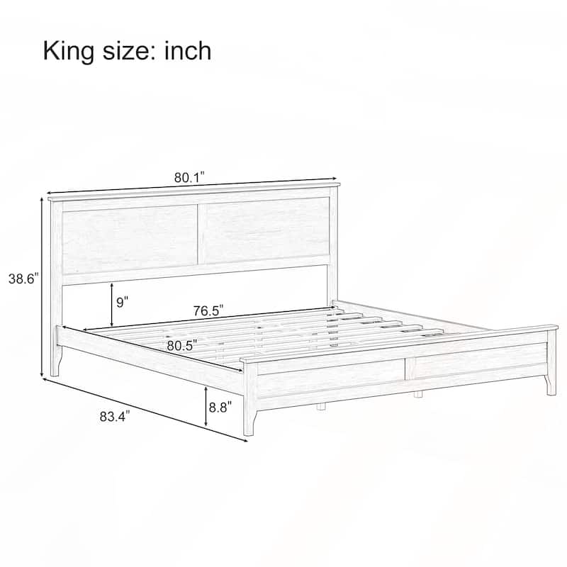 Modern Solid Wood King Size Platform Bed