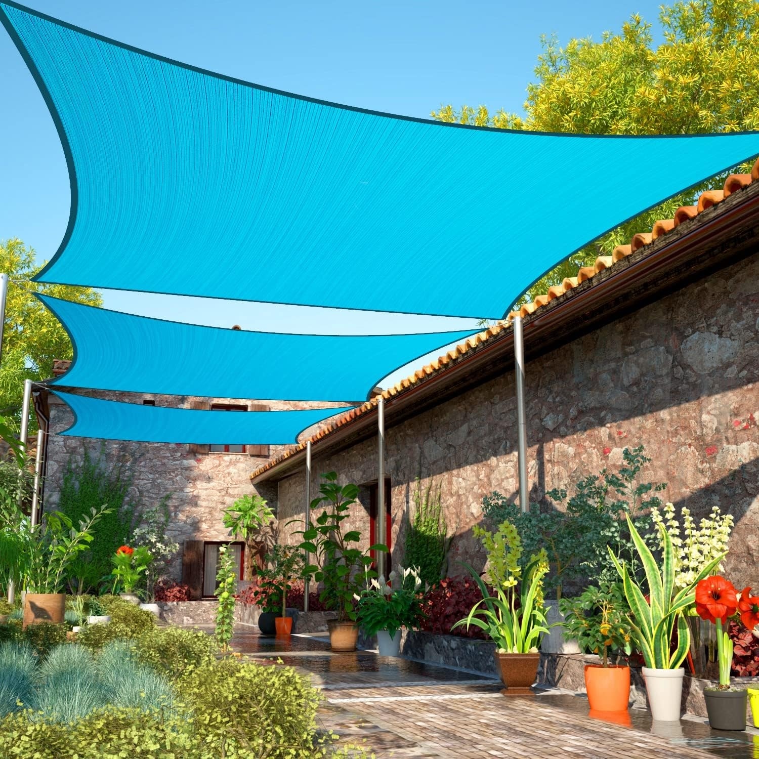 10' x 17' Turquoise Rectangle Sun Shade Sail, UPF50, Water Permeable & UV Resistant, Custom Sizes Available