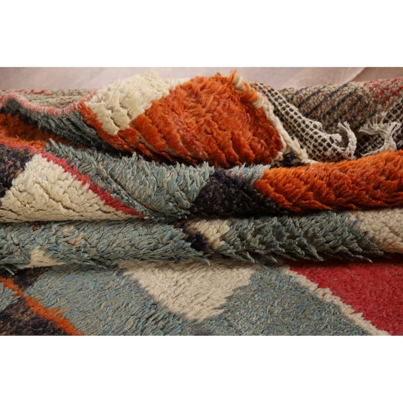 Checkered Moroccan Area Rug Hand-Knotted Wool Carpet - 8'0" x 10'11"