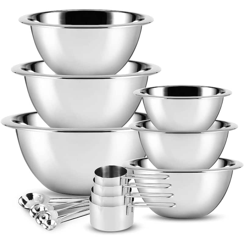 Joytable 14 Piece Premium Nesting Stainless Steel Mixing Bowls with Measuring Cups and Spoons Set - 8 or More Pieces