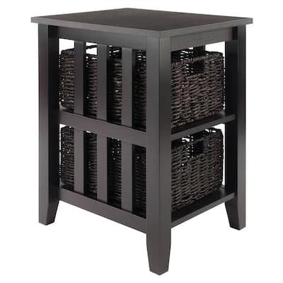 Morris Table with Foldable Corn Husk Baskets, Espresso and Chocolate