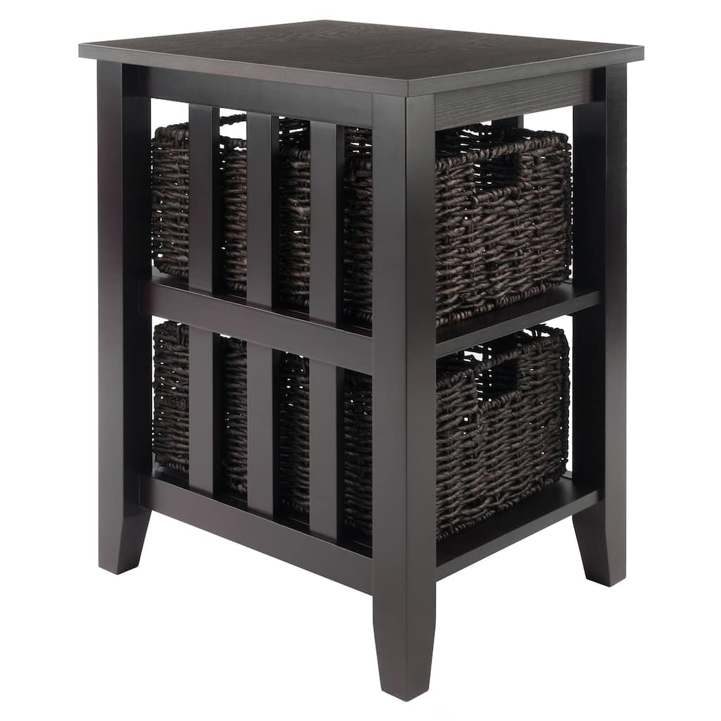 Morris Table with Foldable Corn Husk Baskets, Espresso and Chocolate