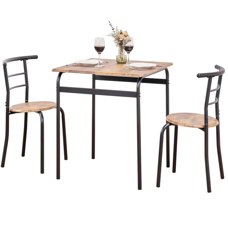 VECELO 3-Piece Compact Dining Set Space Saving 26.4" Square Table & Nesting Chairs Black Curved Frame & Round Back Chairs