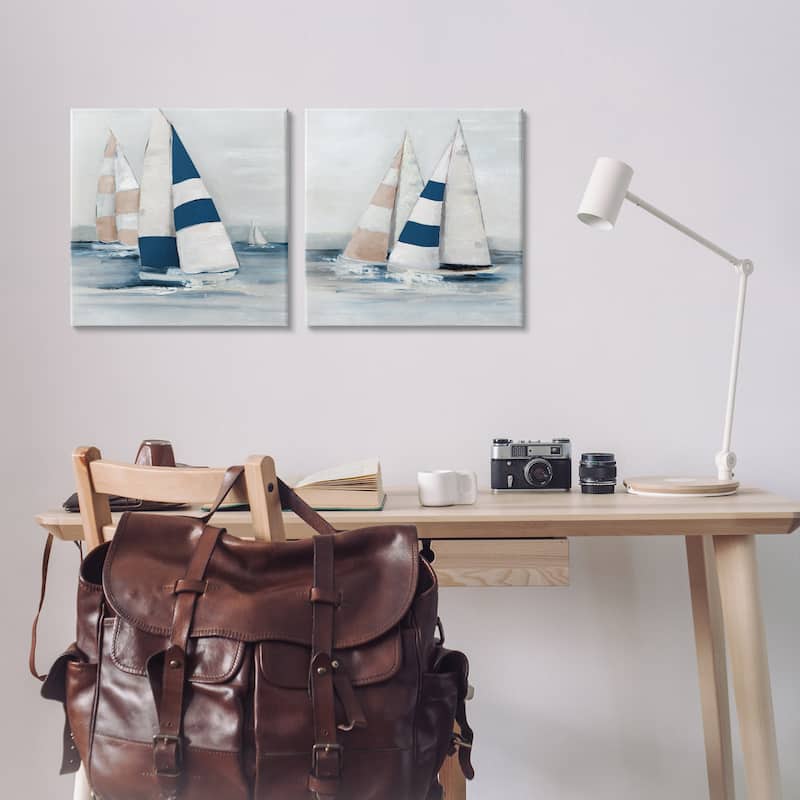 Stupell Sailboat Fleet Voyage Canvas Wall Art Design By Sally Swatland (Set of 2)