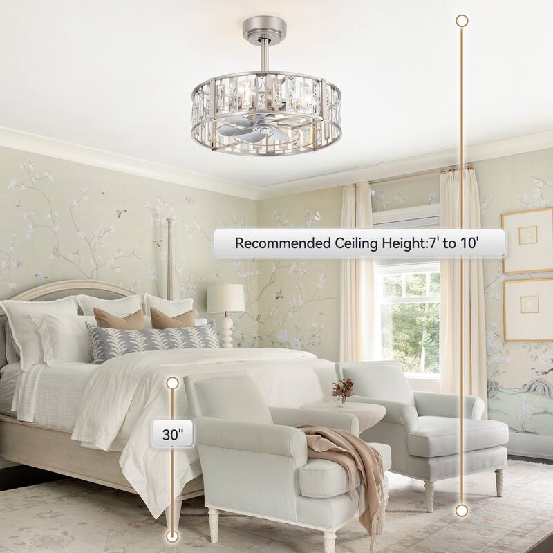 20" Satin Nickel ABS 7-Blade Caged Ceiling Fan with Light and Remote