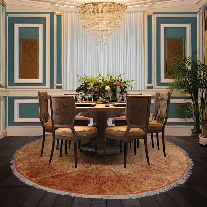 Hand Knotted Tabriz Tan Wool & Silk Traditional Oriental Area Rug - 9' 9'' x 9' 9''