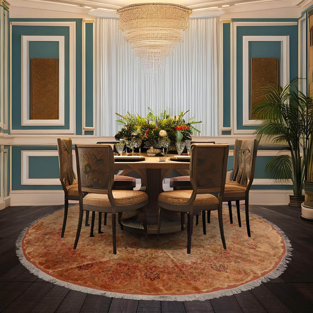 Hand Knotted Tabriz Tan Wool & Silk Traditional Oriental Area Rug - 9' 9'' x 9' 9''