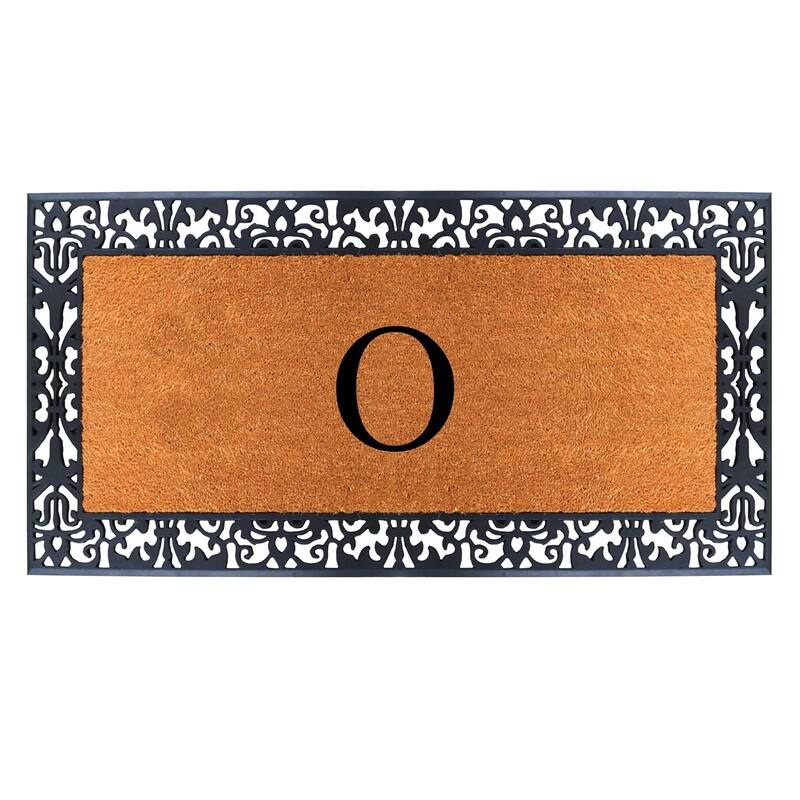 A1HC Rubber and Coir Paisley Border Heavy Duty Non-Slip Durable Double Door Monogrammed Doormat 30"X60", Black - O   