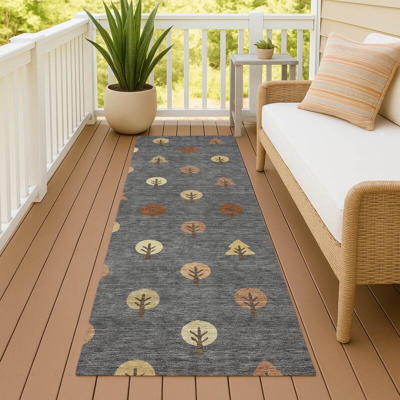 Machine Washable Indoor/ Outdoor Modern Mulvane Chantille Rug - Charcoal - 2'3" x 7'6"