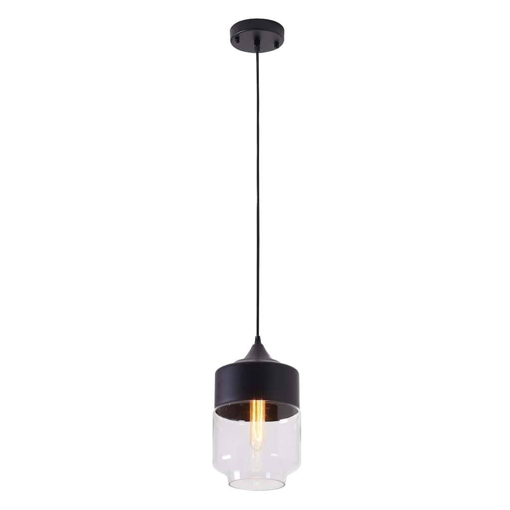 1-Light Matte Black Pendant With A Clear Glass Shade