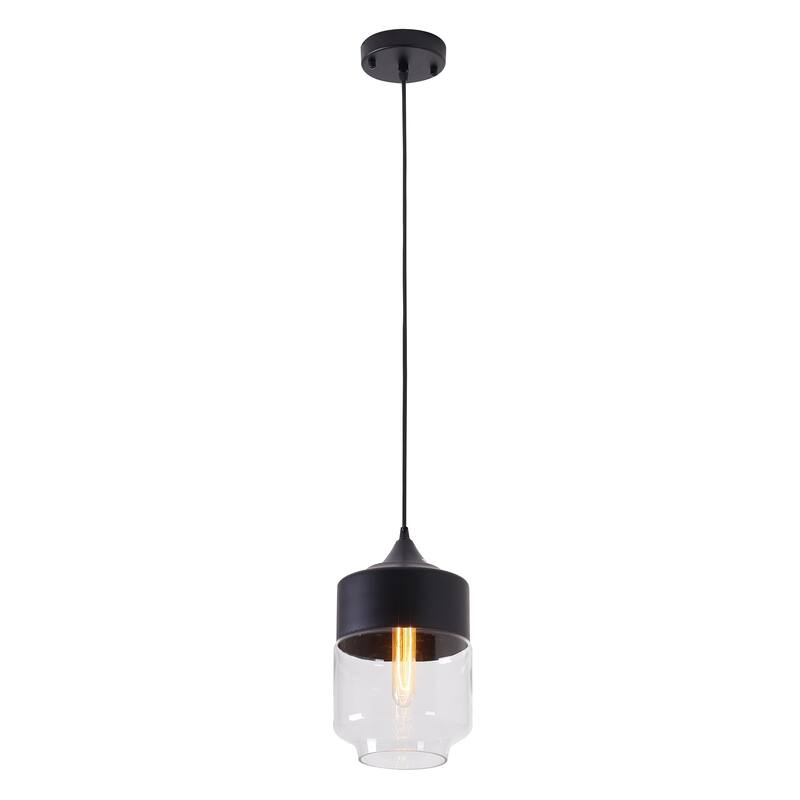 1-Light Matte Black Pendant With A Clear Glass Shade