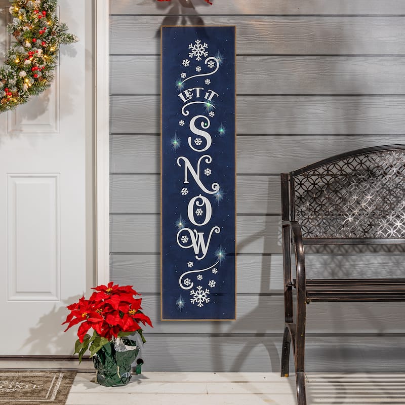 47.2 inch Battery Operated Lighted Wood Let it Snow Porch Sign - Blue - 0.99x11.82x47.25