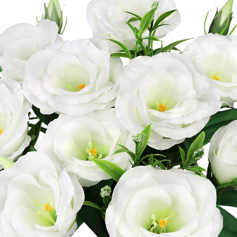 Set of 2 White Artificial Lisianthus Prairie Flower Stem Bush Bouquet 19in - 19" L x 11" W x 11" DP