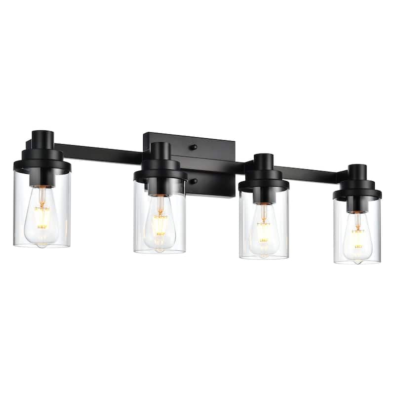Bathroom Light Fixtures, 4-Light Black Bathroom Lighting Fixtures Over Mirror with Clear Glass Shade, Vanity Lights for Bathroom