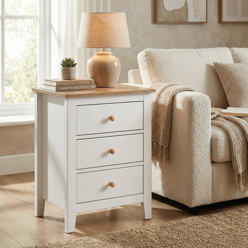 3 Drawer Nightstand with Solid Wood Knobs
