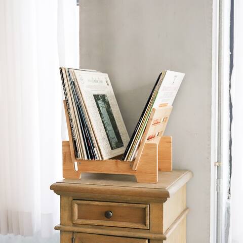 Solid Bamboo Vinyl Record Display Stand Desktop Storage Holder - 13x10.0x9.4in