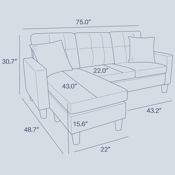 BELLEZE Sectional Sofa Linen/ Faux Leather L shaped Couch Reversible - standard
