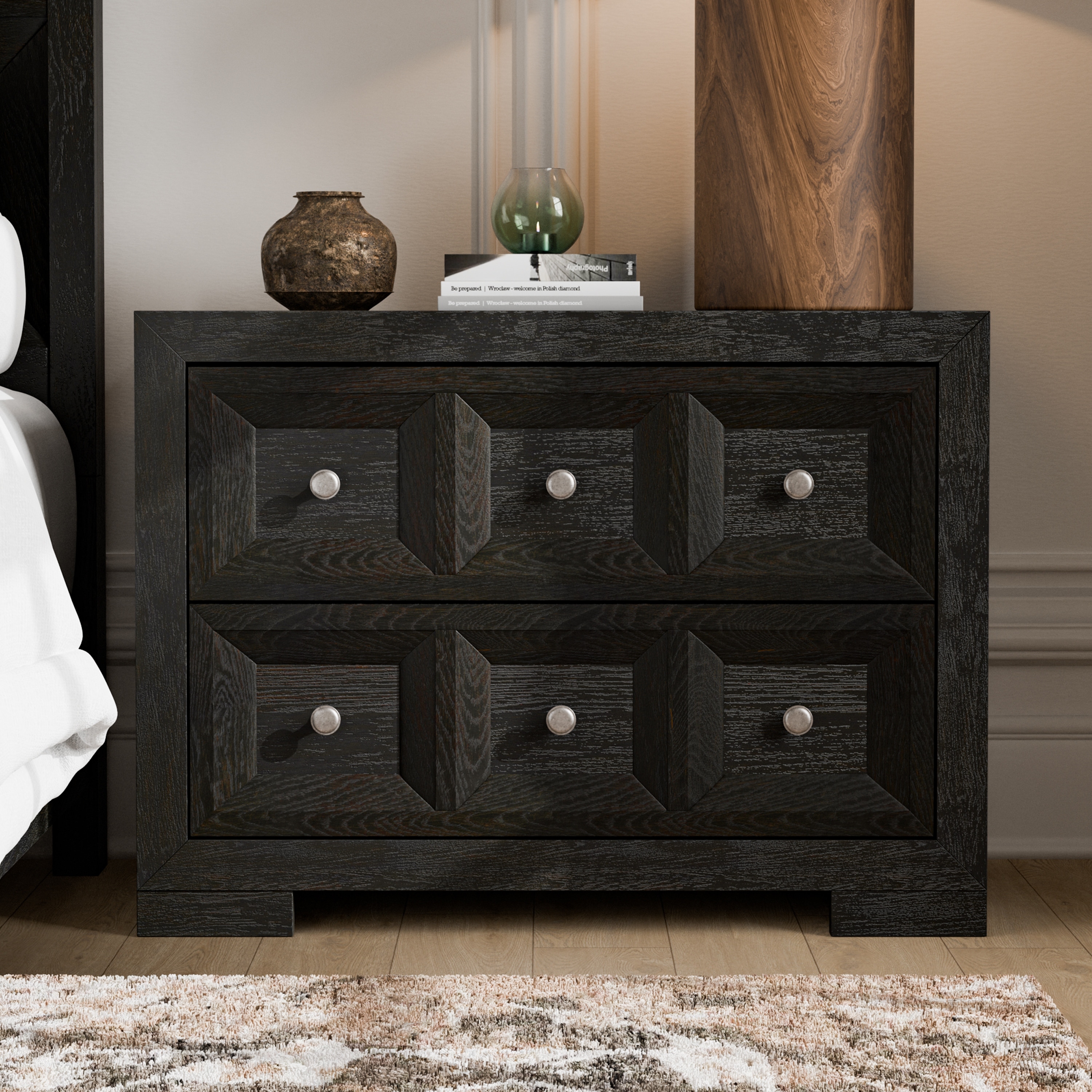 Furniture of America Durem Modern Classic Wood 2-Drawer Oversized Nightstand with USB Ports