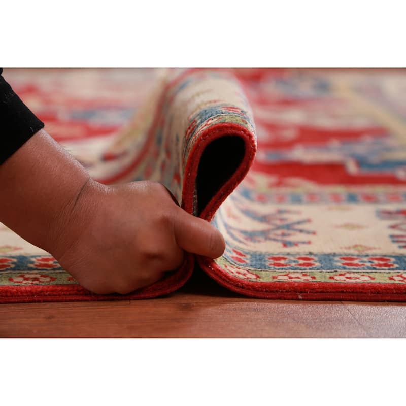 Hand Knotted Oriental 100% Wool Carpet Traditional Geometric Red Kazak Area Rug - 9' 8'' X 7' 11''