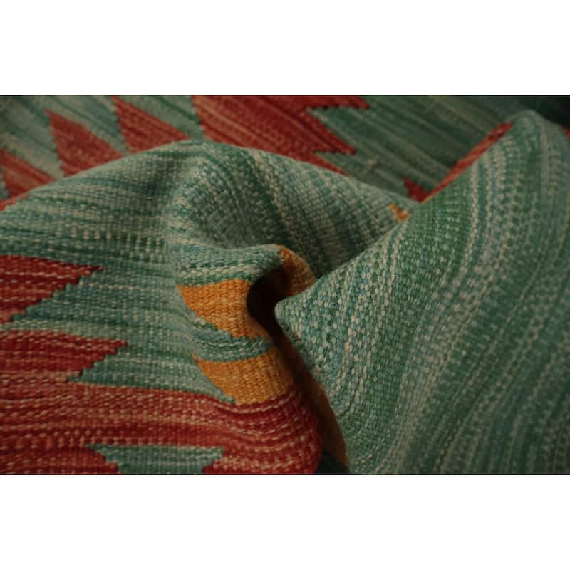 Hand Woven Oriental 100% Wool Carpet Southwestern Geometric Green Kilim Area Rug - 9' 11'' X 8' 4''