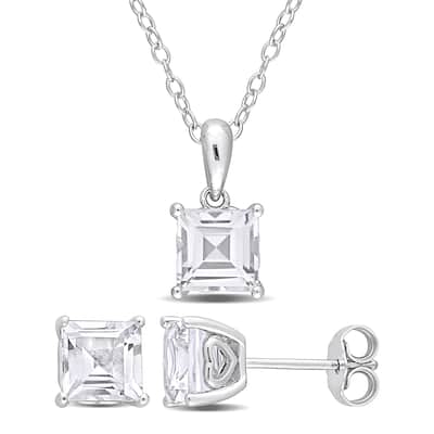 Miadora 4ct TGW Square White Topaz 2-Piece Set of Necklace and Earrings Sterling Silver