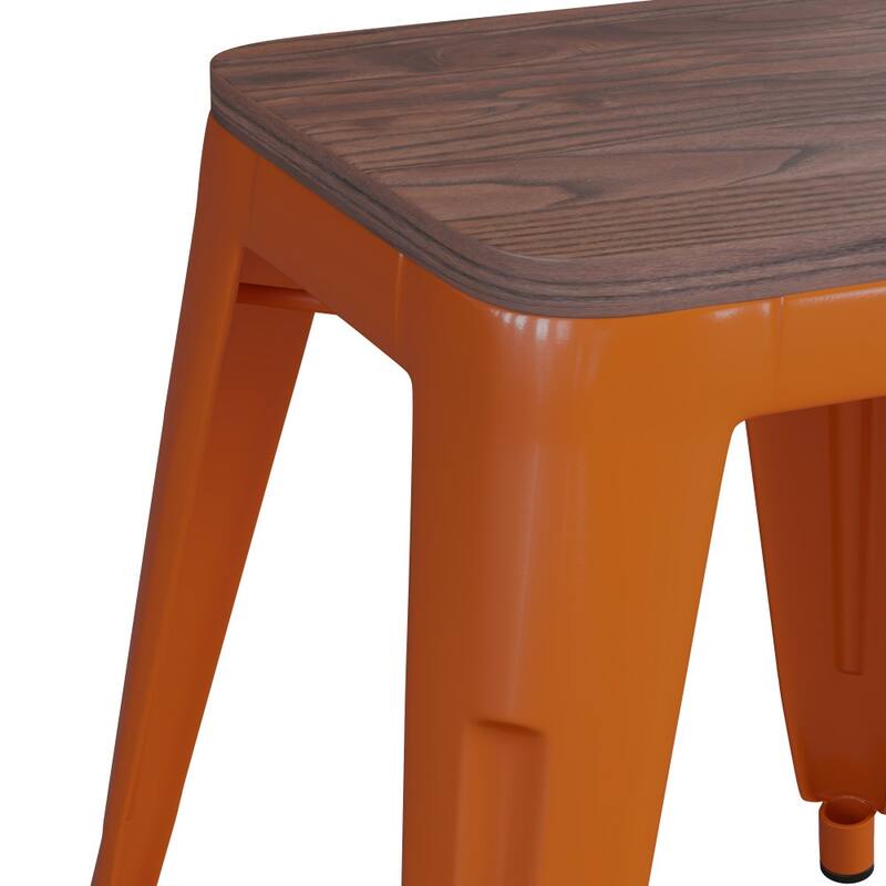 Set of 4 18" Table Height Indoor Stackable Metal Stool with Wood Seat