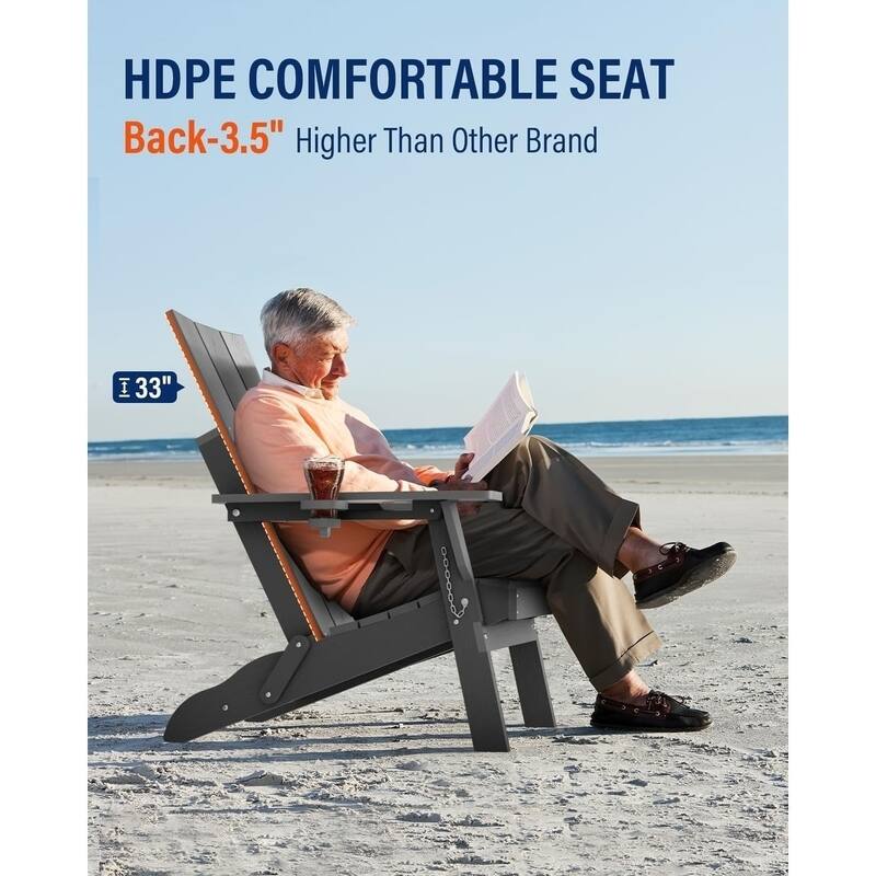 WINSOON Modern HDPE Outdoor Folding Adirondack Chair With Cup Holder Set Of 4