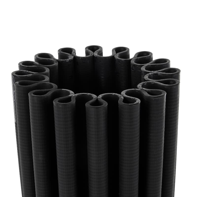Black Ceramic Dimensional Ribbed Abstract Vase with Cylindrical Ridges