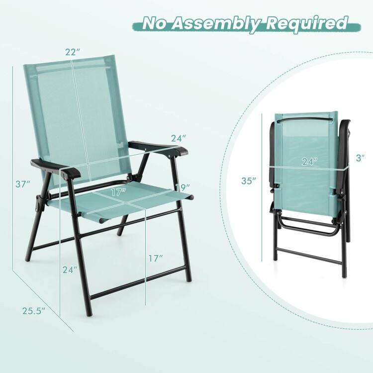 2 Set of Patio Dining Chair with Armrests and Metal Frame-Blue - 25.5" x 24" x 37" (L x W x H)