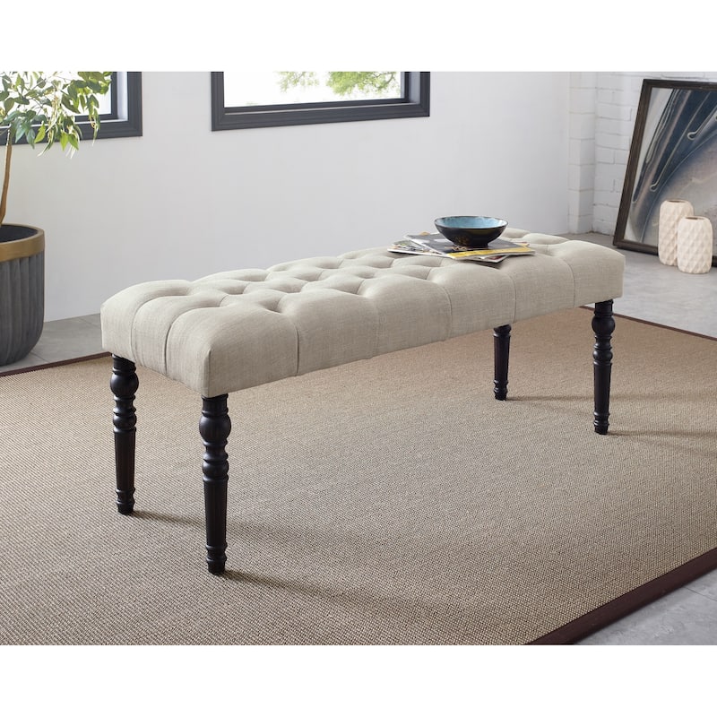 Copper Grove Sens Tufted Tan Fabric Dining Bench with Turned Legs - Tan