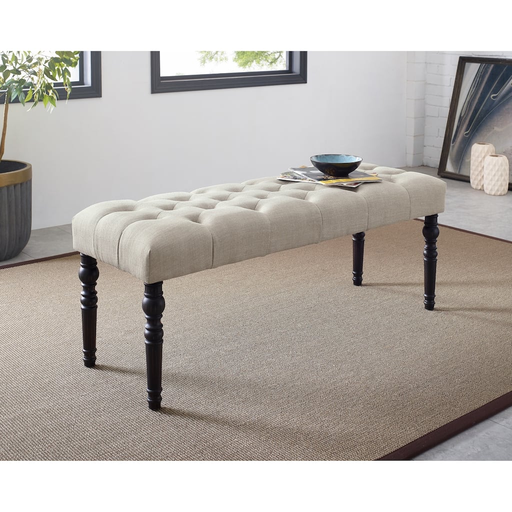 Leviton Fabric Tufted Turned Leg Dining Bench