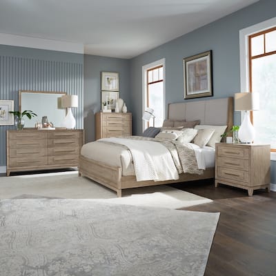 Liberty Furniture Brentwood Upholstered Bed Set with Dresser & Mirror, Chest - King or Queen