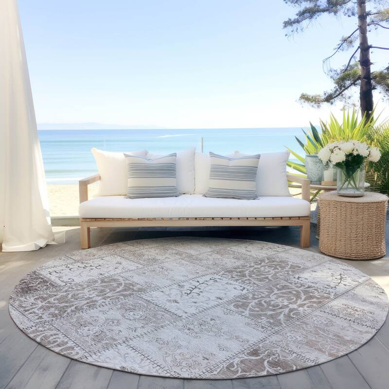 Alnalo Patchwork Weather Resistant Versatile Elegance Round Outdoor Rug - 8' Round