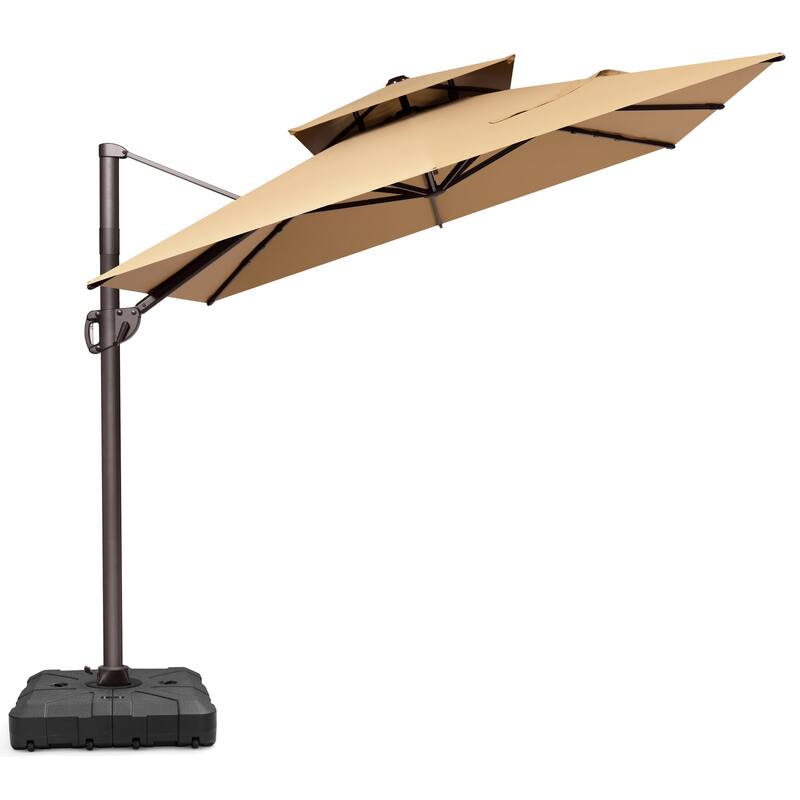 VredHom 9x11 FT Outdoor Patio Double Top Cantilever Umbrella with Wheel Base - Tan
