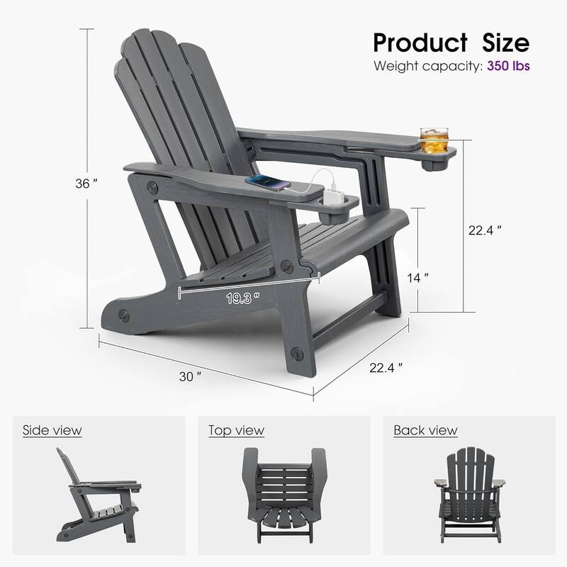 PURPLE LEAF All-Weather HDPE Adirondack Chair - Oversized Seat, Dual Cup Holders for Patio/Garden/Deck/Backyard