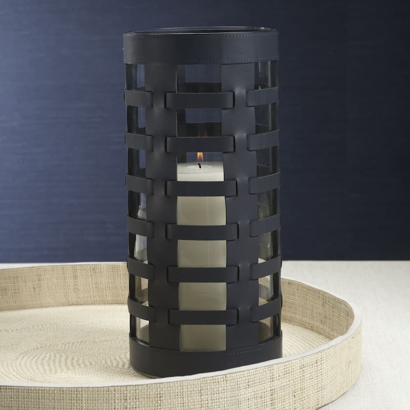 Nappa Woven Leather Glass Hurricane/ Vase