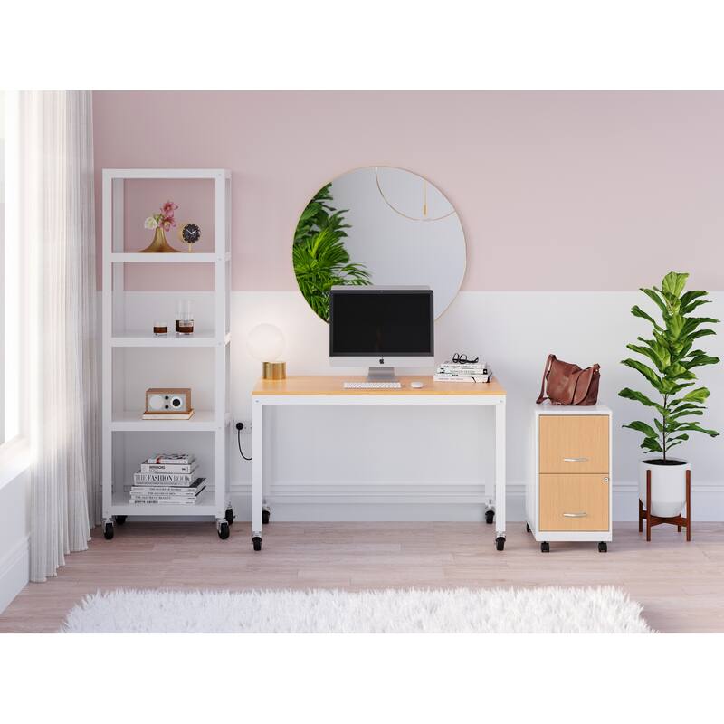 Space Solutions Home Office Natural Wood Finish Desk and Storage Set