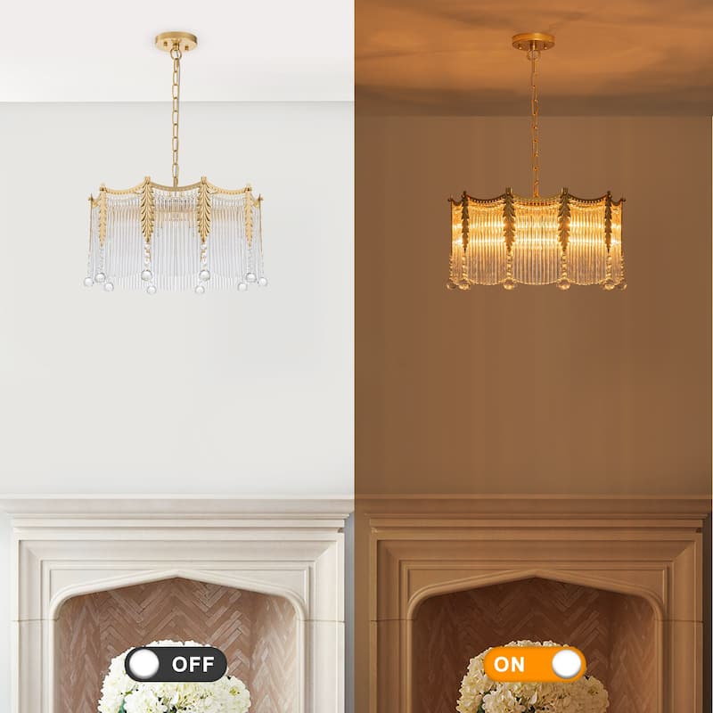 Gold Chandelier Clear Glass Rods & Hanging Crystal Balls Accents