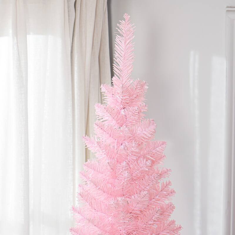 8ft Slim Artificial Christmas Tree with 618 Lush Branches and Detachable Plastic Base - Dia 21.75" x 94.5" H