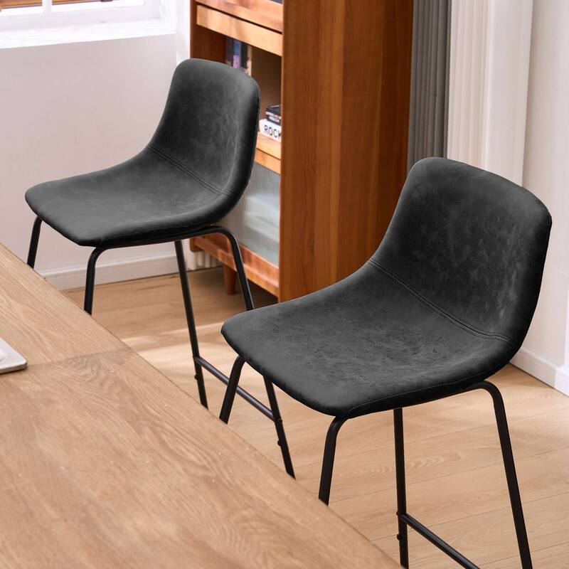 FERPIT Faux Shearling Counter Height Bar Stools Set of 2, Upholstered Bar Stools with Footrest