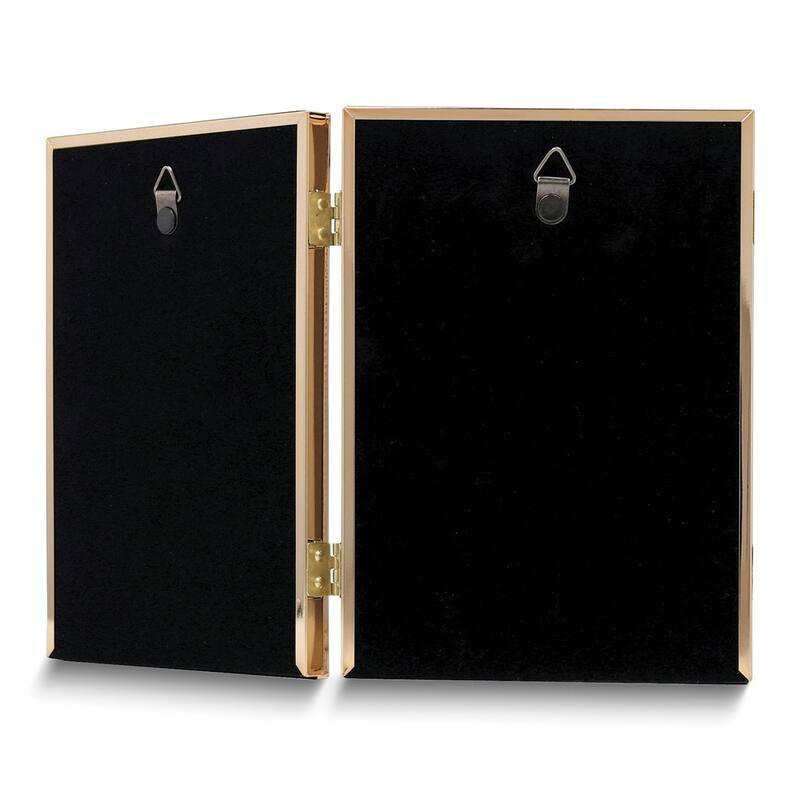 Curata Gold-Tone Portrait Hinged Polished Beaded 5x7 Double Photo Frame