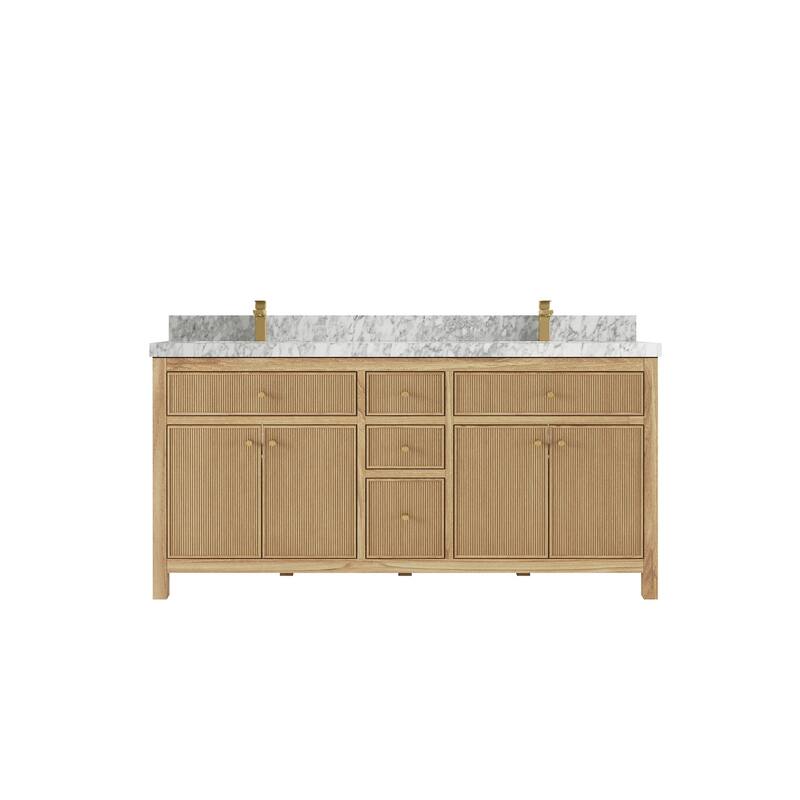 Willow Collections 72 in. W x 22 in. D Sonoma Teak Double Sink Bathroom Vanity with Countertop - 2" Carrara Marble - Light Natural