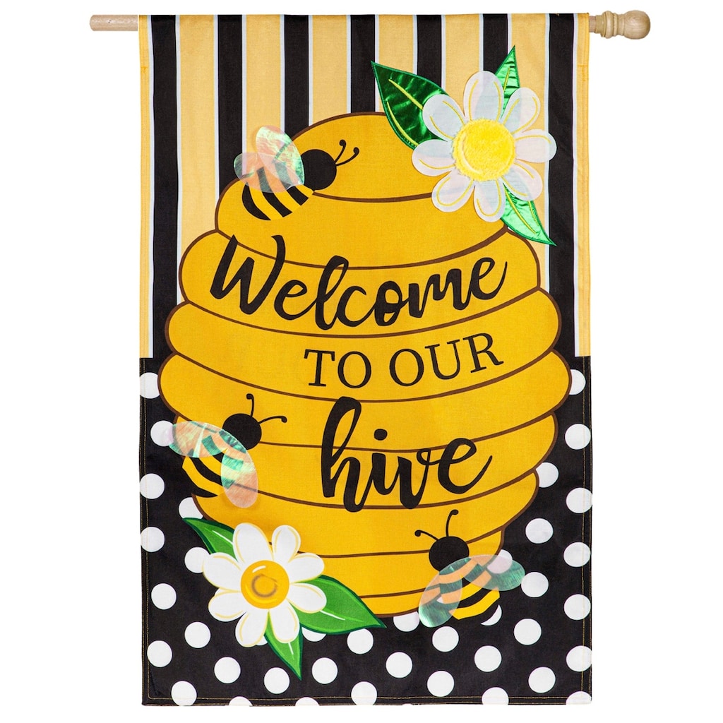 Welcome to our Hive Stripes and Dots House Burlap Flag