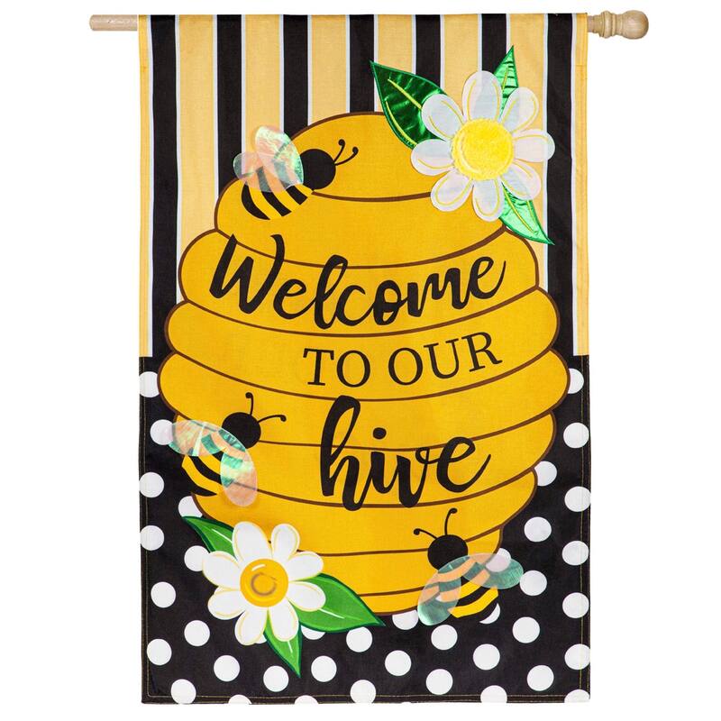 Welcome to our Hive Stripes and Dots House Burlap Flag